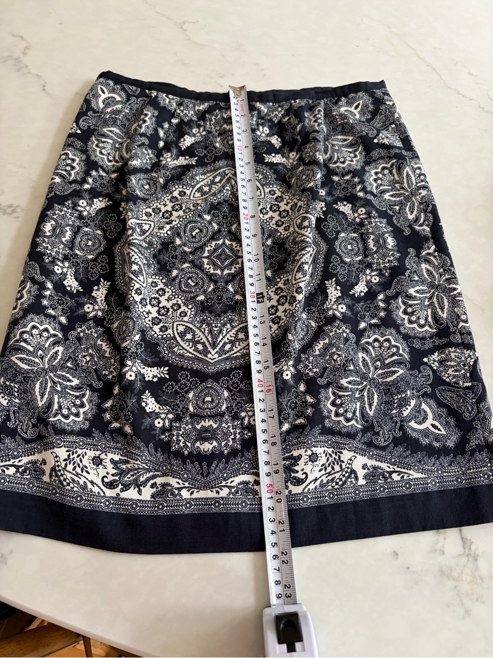 LOFT Navy and White Paisley Border A-Line Skirt